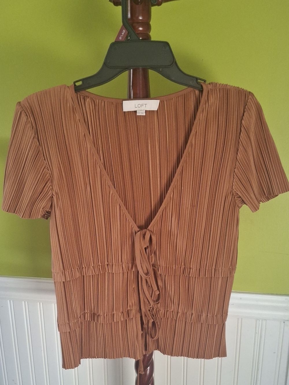 LOFT Rust Brown Pleated Tie-Front Blouse